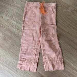 Copper Key Striped Orange Linen Pants with Tassel Tie